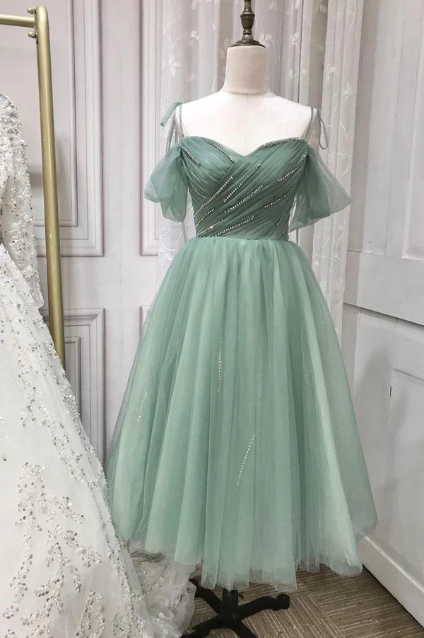Wholesale Green Tulle Short A-Line Prom Dress Cute A-Line Homecoming Party Dress